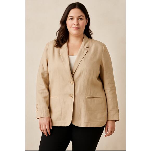Jessica London Women’s 24W Blazer Jacket Beige Linen Blend Plus Size Career Work - Picture 1 of 12